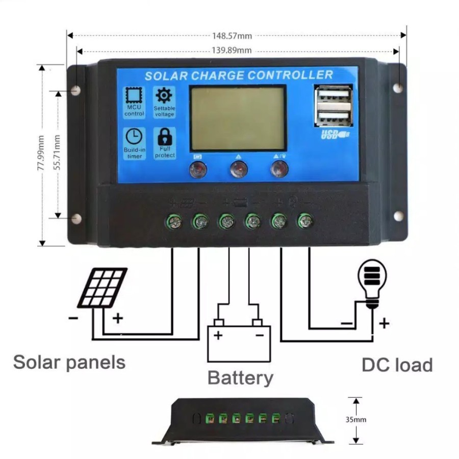 solar charge controller lcd led solar display cell pwm 12v 24v  20a 30a charger usb
