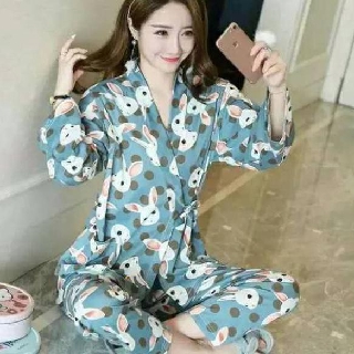 Big Sale Baju  tidur  wanita set kimono import  kaos  tebal 