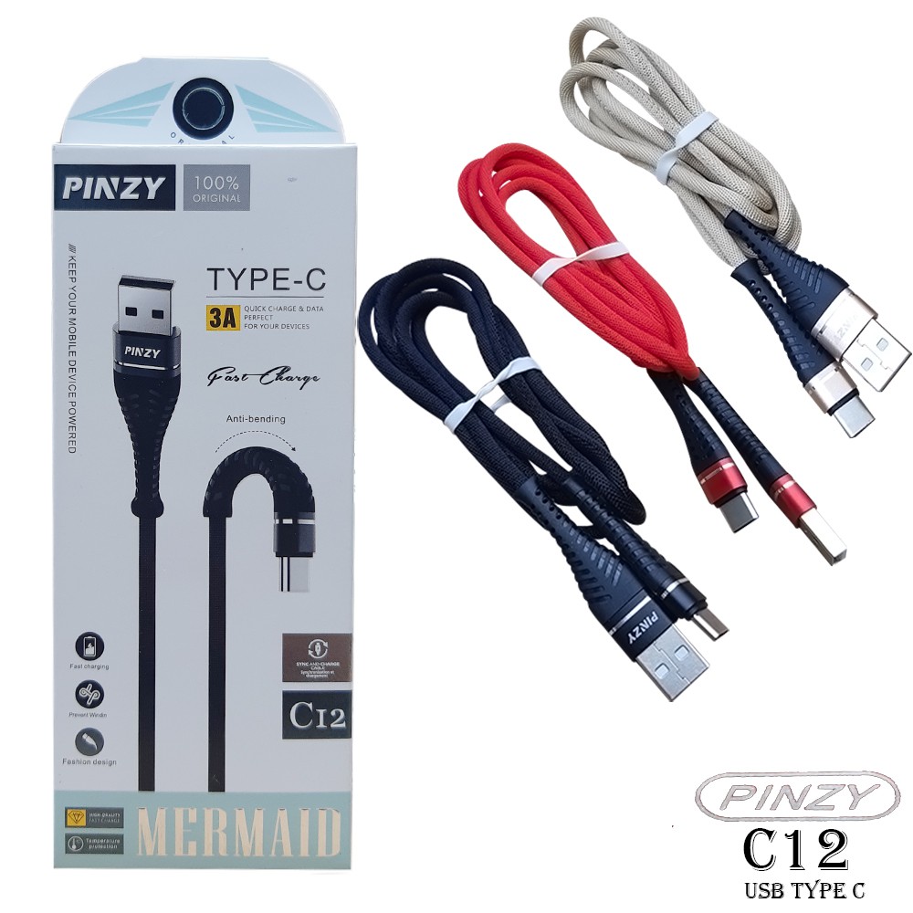 Kabel Data - Kabel Charger MERMAID PINZY C12 USB Type C Quick Charge