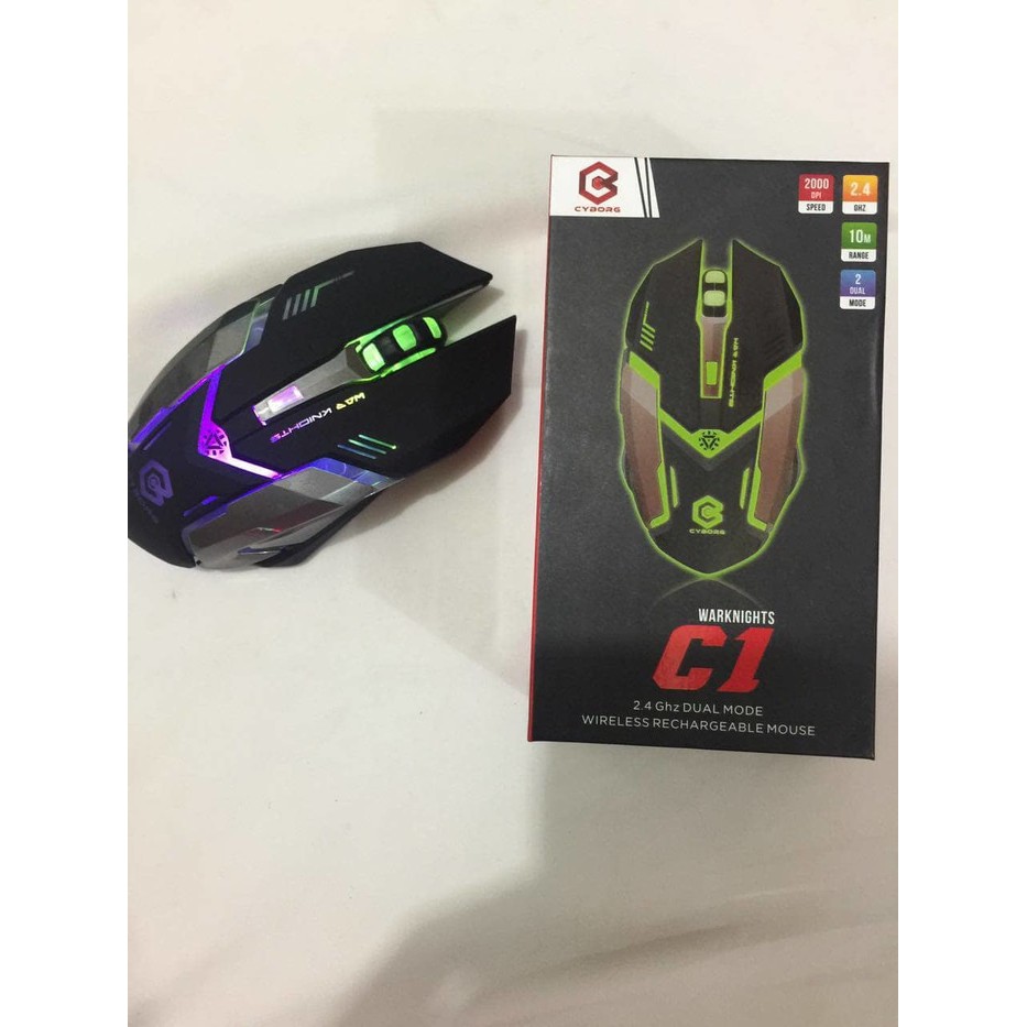 Mouse Gaming Wireless RECHARGEABLE MOUSE CYBORG C1 pakai cas charger