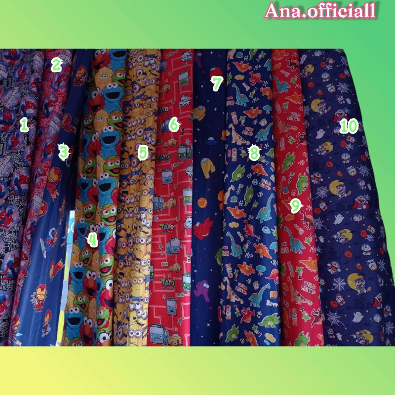 Kain Bahan  Piyama Sprei Disperse Gorden Katun Mikrotex Motif Karakter Kartun Anak Doraemon Meteran