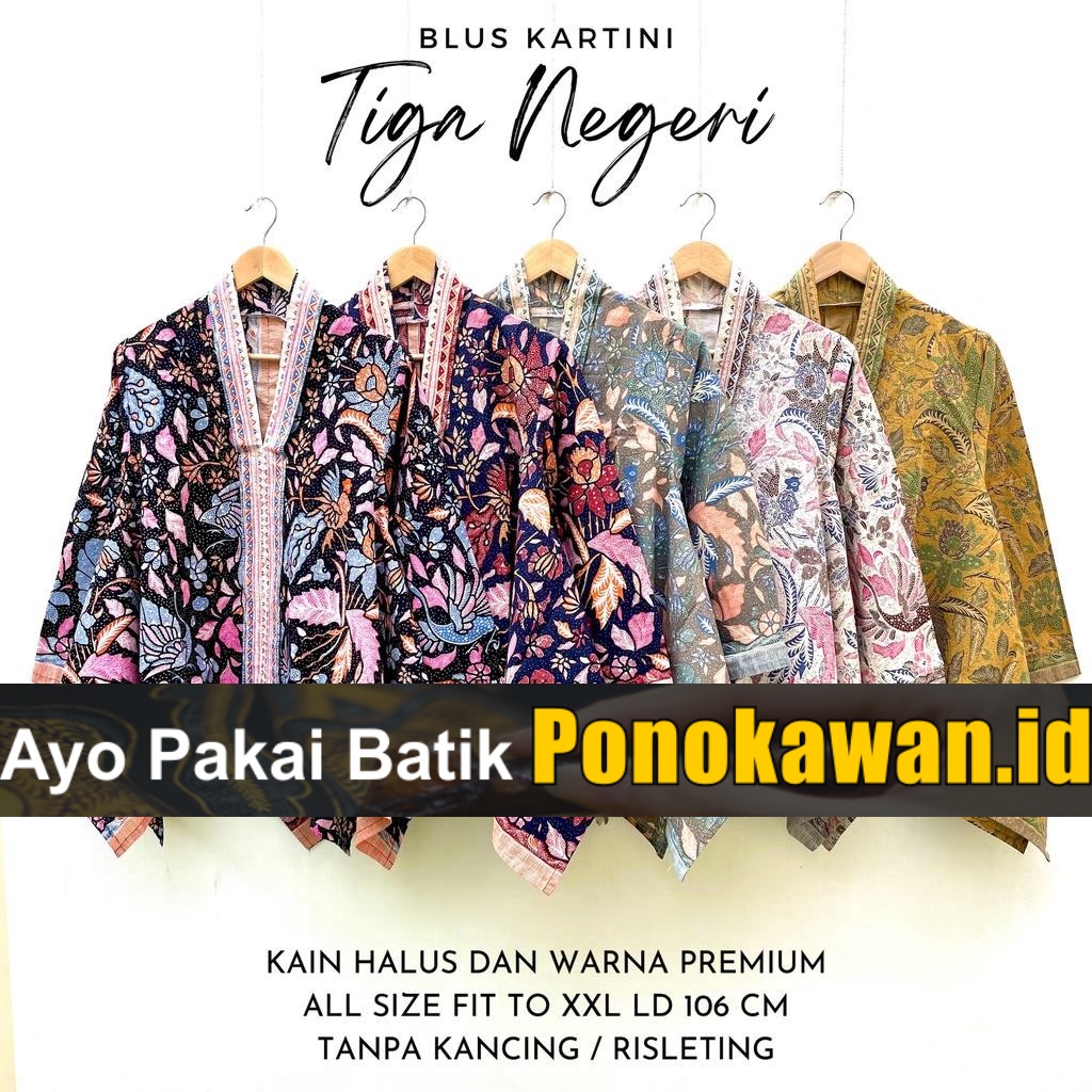 TERBARU Outer Atasan Pakaian Wanita Blus Kartini Tiga Negeri Batik Warna Katun Atasan Kerja Casual M