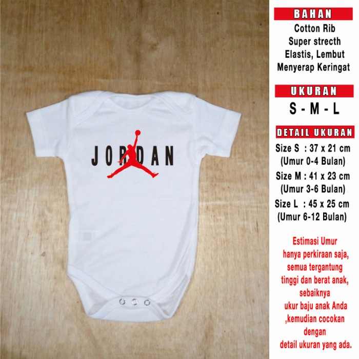 MURAH Baju Bayi air Jordan basket basketball kado newborn romper kaos - Putih, S