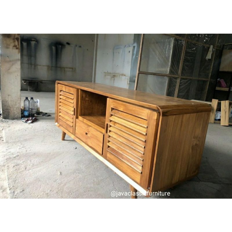 BUFET TV RETRO MEJA KONSUL MINIMALIS NAKAS PINTU 2 LACI BAHAN KAYU JATI FURNITURE MEUBEL JEPARA-3