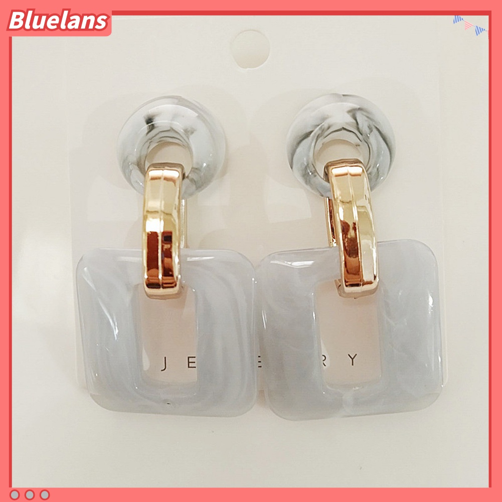 Bluelans Anting Tusuk Gantung Wanita Desain Geometri Bulat / Kotak Hollow Gaya Boho Untuk Hadiah