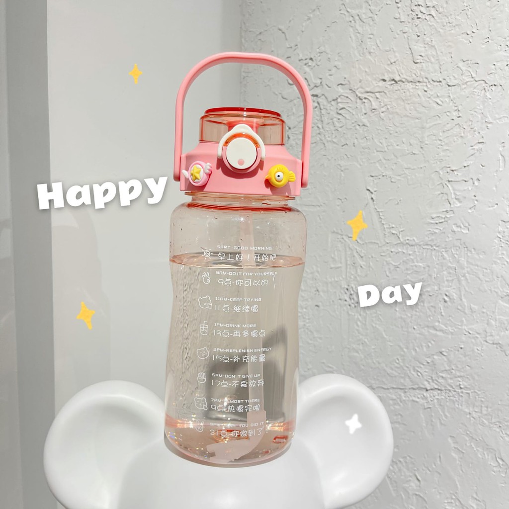 {Lav - Bo942} Botol Minum 1500 ML & 2000 ML / Botol Minum 1,5L & 2L + Stiker & Tali / Botol Minum Stiker Lucu & Unik-Pink