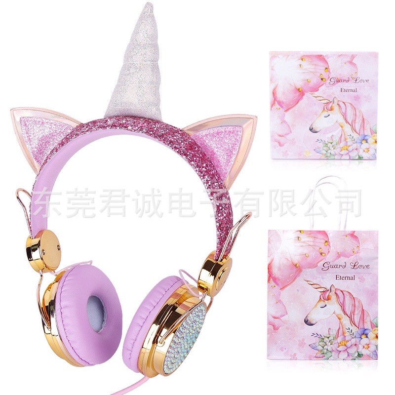 Headset Headphone bando unicorn cute imut swarosvky diamond + mic limited edition