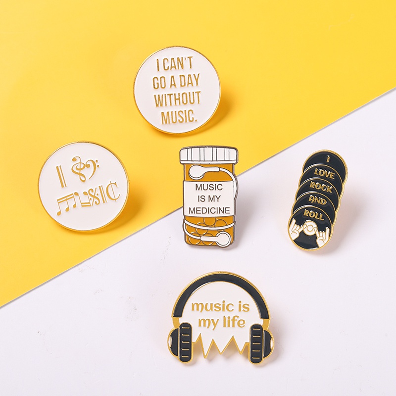 Bros Pin Enamel Desain Music Is My Obat Untuk Hadiah Teman