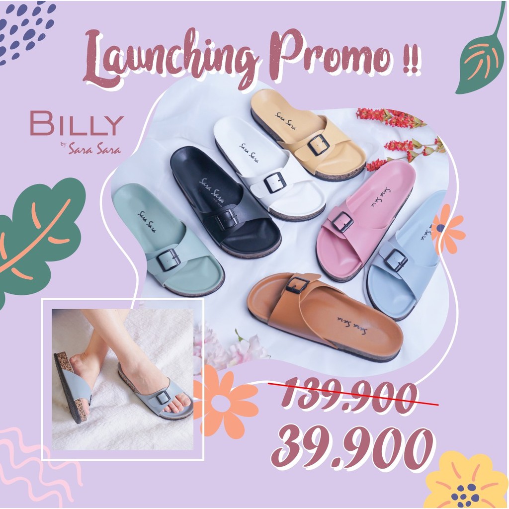Sara Sara BILLY Sandal wanita casual sandal slop kulit sol puyuh kekinian model birken single strap