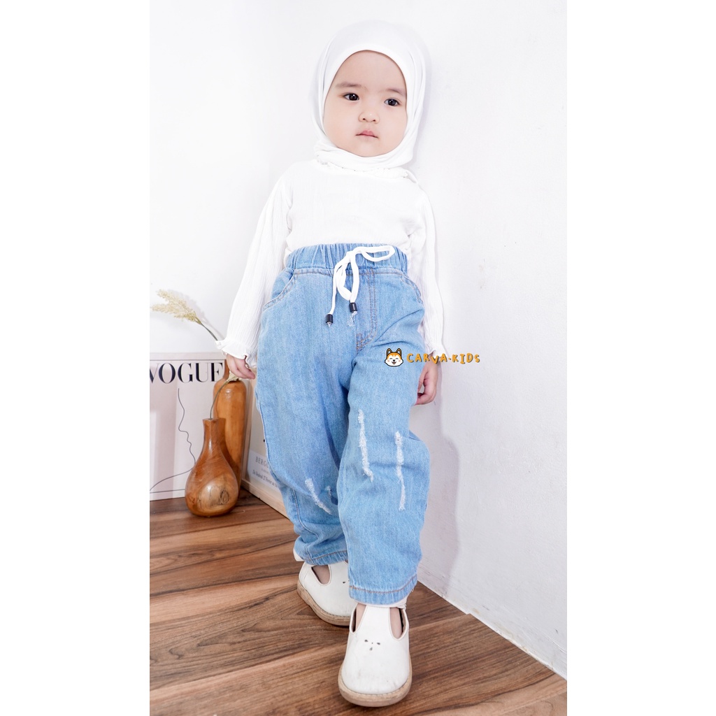 Carva celana Panjang Anak Soft Jeans Ripped Chinos Celana Jeans anak cewe cowo unisex  PREMIUM