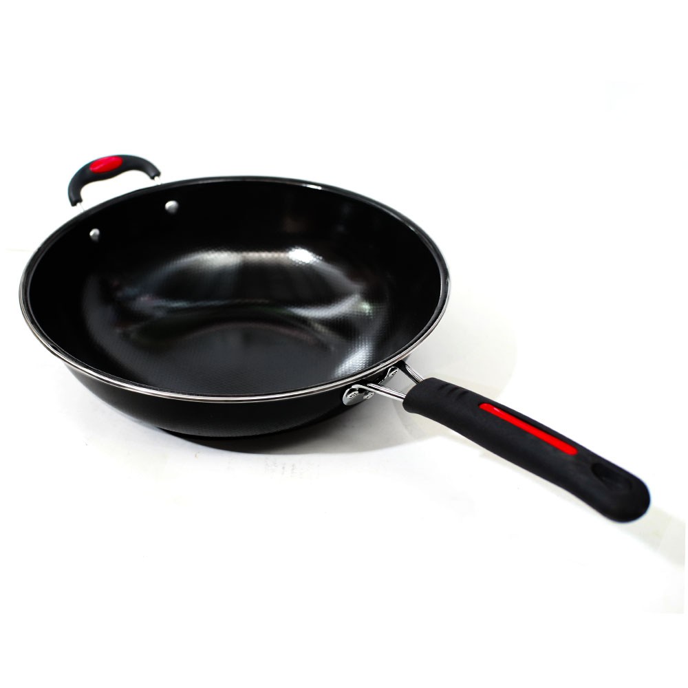 Wajan Hitam 32 cm HA Enamel / Wok Pan Anti Karat Hitam - Penggorengan Anti Lengket