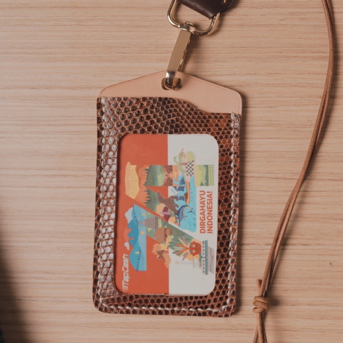 

RAYA ID Card Holder Handmade Exotic Leather/Name Tag Holder Kulit Asli by Aira Studios - Red Lizard