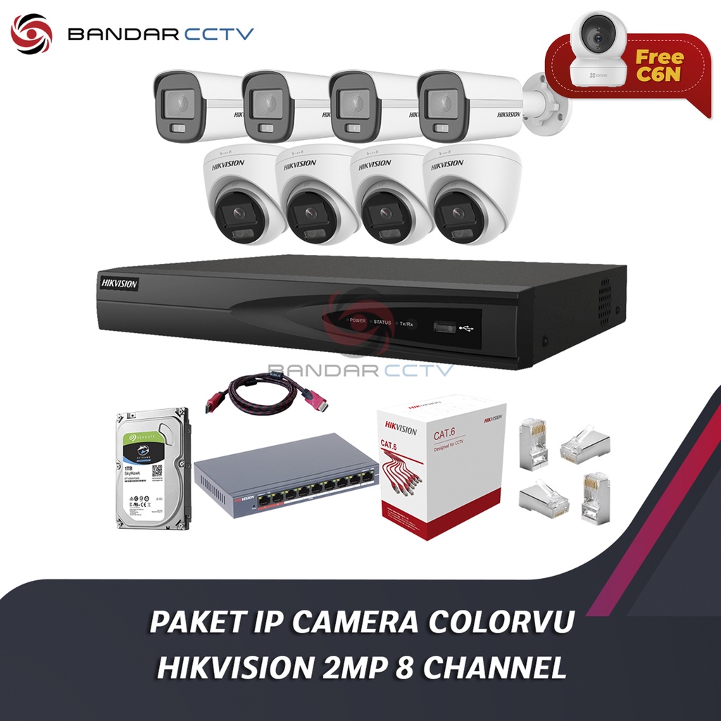 Paket IP Camera ColorVu Hikvision 2MP 8 Channel