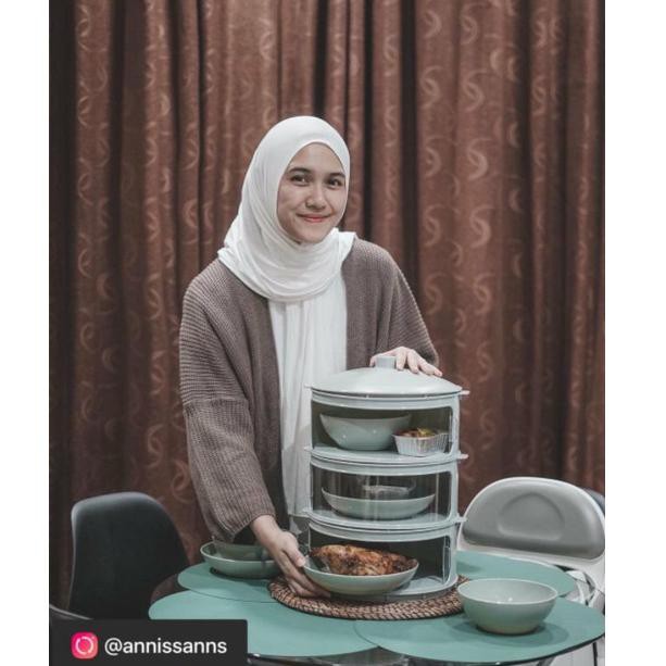 O2W5 Tempat menyimpan makanan kekinian Technopl Dishes Keeper Set tudung saji susun tingkat tiga JQ7