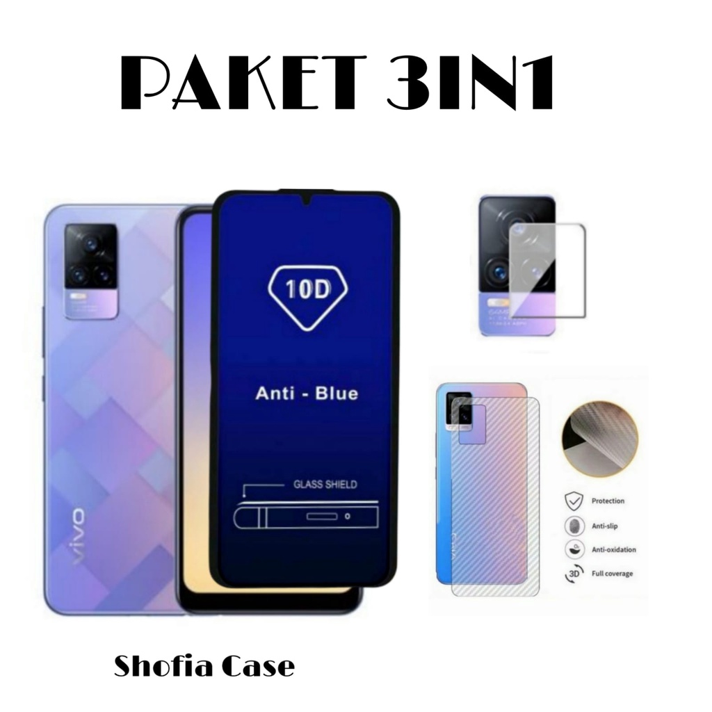 PAKET 3IN1 TEMPERED GLASS BLUE LIGHT VIVO V23 5G V23E 4/5G T1 5G V21 4G 5G V20 V20 SE ANTI RADIASI FULL LAYAR