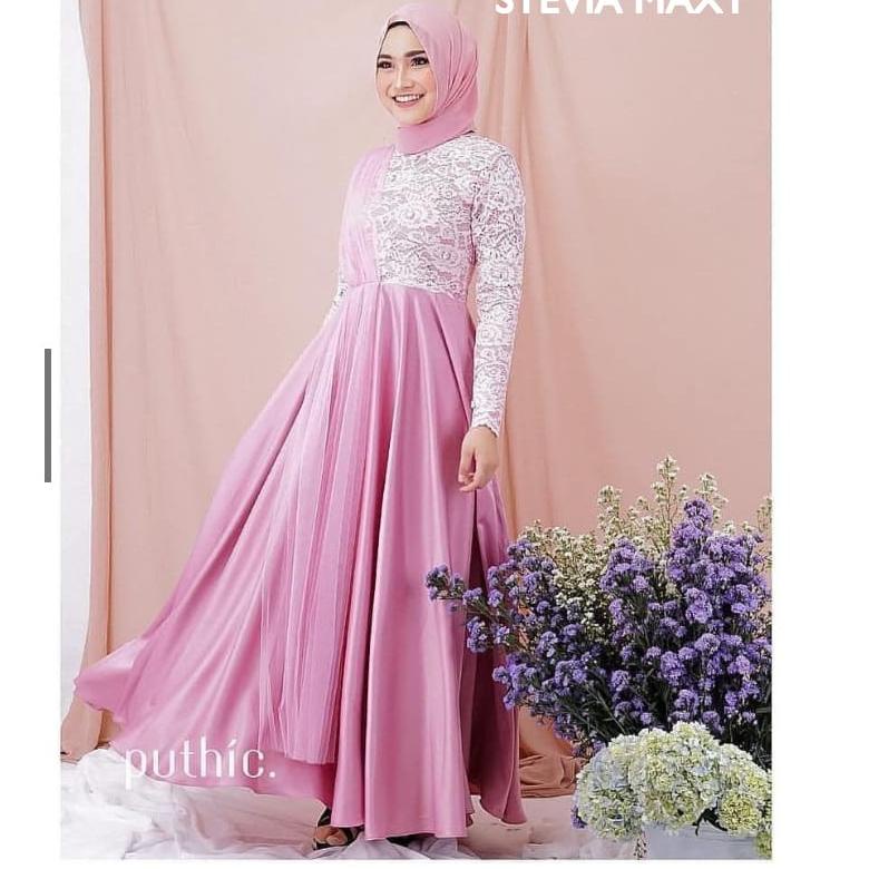 TBL.876156 ▪ STEVIA DRESS BRUKAT Baju Gamis Wanita Gamis Brukat Gamis Kondangan Simple2020 Gamis Bru