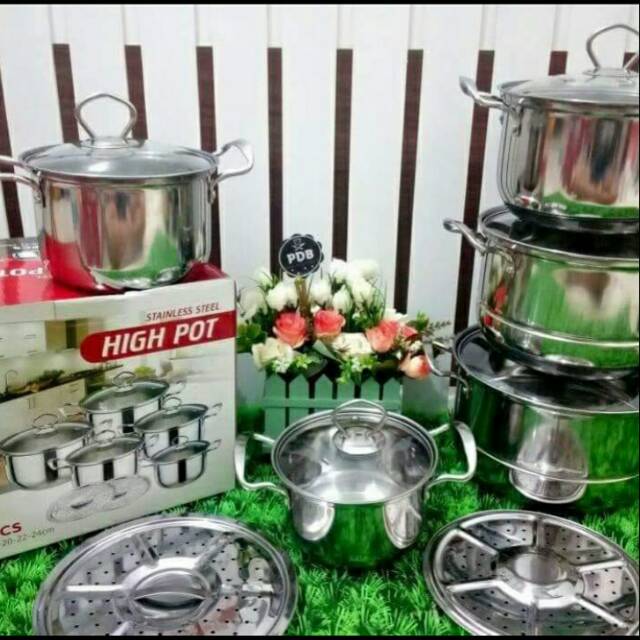 Panci set High Pot steamer (dandang)/ panci beranak Stenlis/panci set tutup kaca