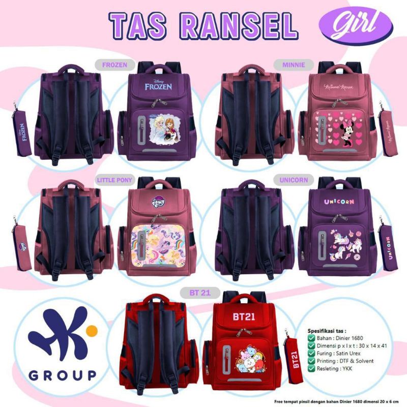 TAS RANSEL ANAK SD MOTIF MERK HK GRUP MOTIF LITTLE PONY DAN MICKIE/MINNIE