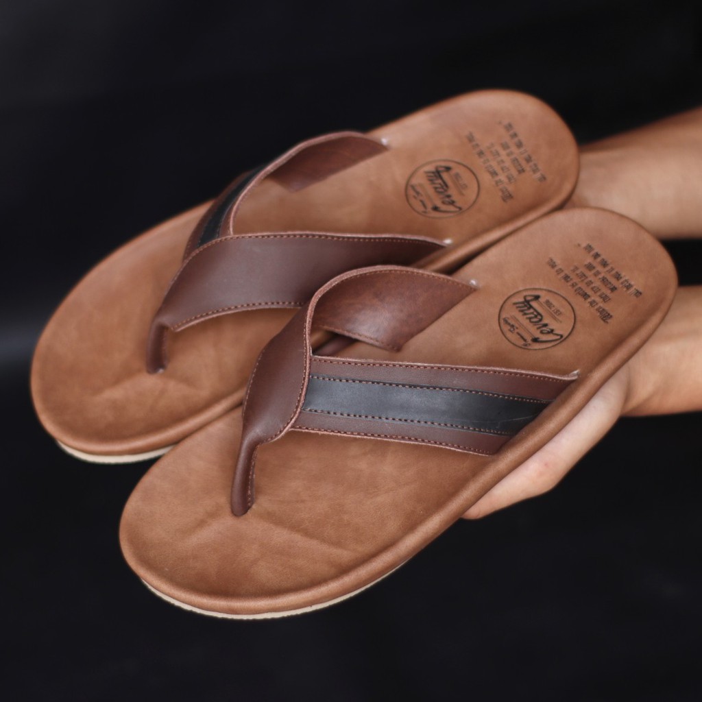 Sandal jepit pria kulit asli 100% original Sendal Jepit Pria Kekinian Kulit Asli Casual Sandal Cowok