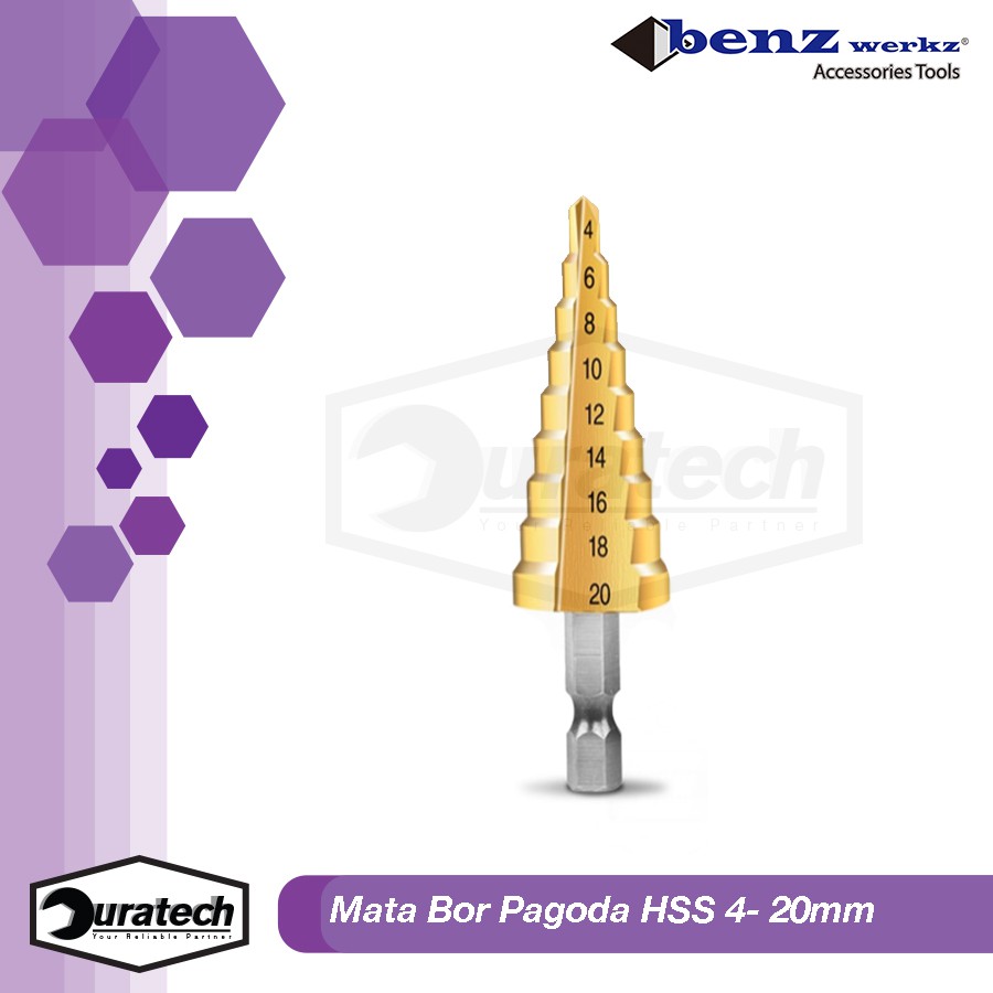 Mata bor besi step drill 4-20mm / Mata bor pagoda titanium coat Benz Werkz BZ-7067 - Mata bor jagung