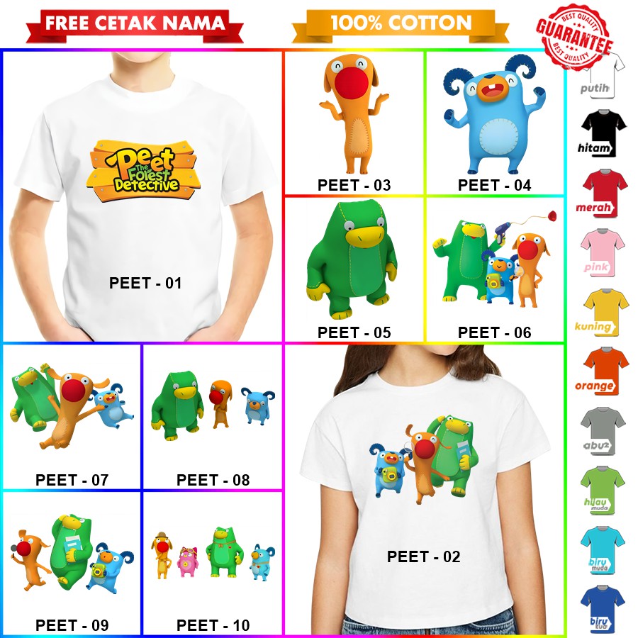[FREE NAMA!!] Baju Kaos COUPLE  ANAK DAN DEWASA PEET THE FOREST DETECTIVE BANYAK MOTIF