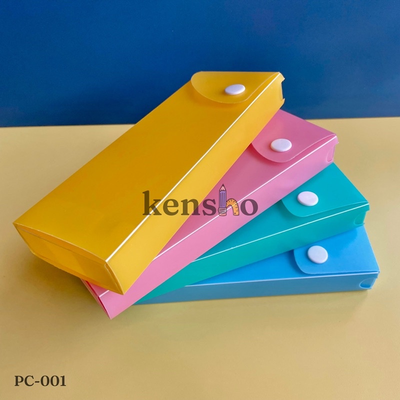 KENSHO Kotak Pensil Pastel Polos / Pencil Case / Tempat pensil / Sorok / Plastik / Kancing