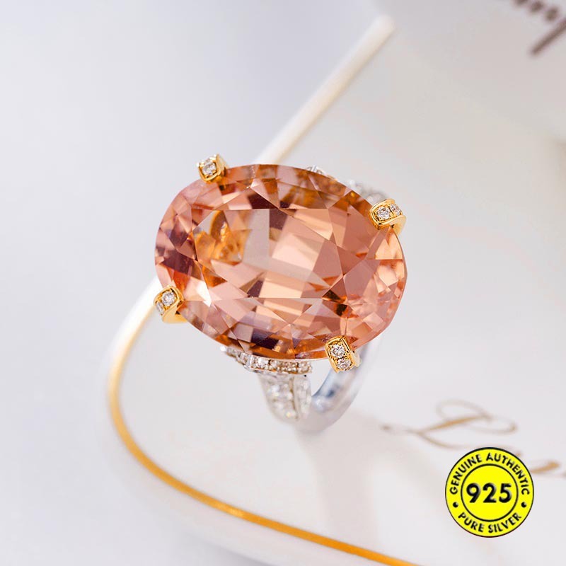 Cincin Batu Permata Morgan Warna Pink Sampanye Model Terbuka Dapat Disesuaikan