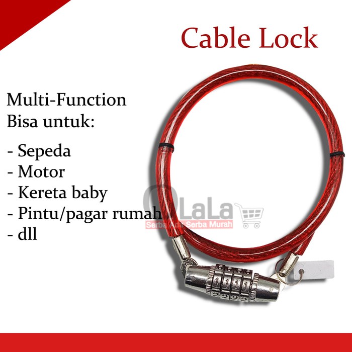 Cable Lock - Gembok Kabel Pin - Gombok Helm sepeda motor - Menggunakan KODE Kunci PIN 206