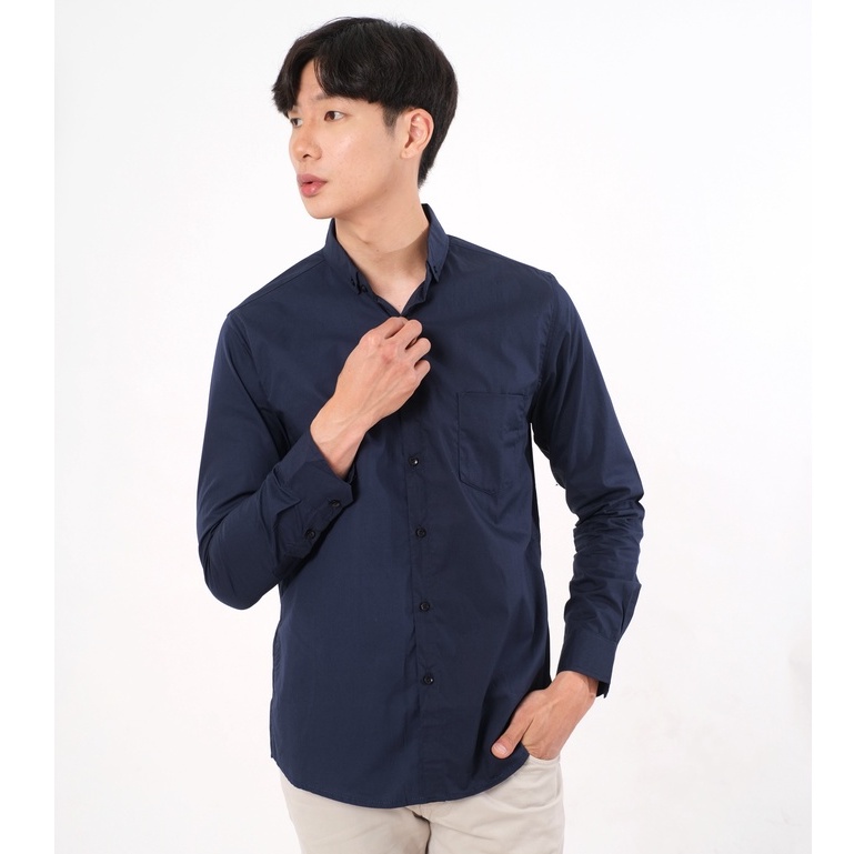 SANVANINA Kemeja Formal Lengan Panjang Polos Basic Navy | Kemeja Simple Basic Panjang Pria Biru Dongker E-1079