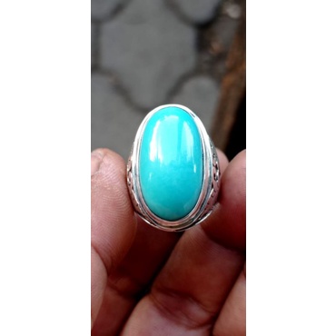 Natural cincin batu pirus Naizabur  iran polos ring perak 925 jaminan asli