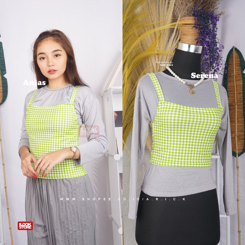 ilook | Tanktop Anjas | Tanktop Serena Gingham | Tanktop Outer Bahan Creap Motif Kotak-HIJAU