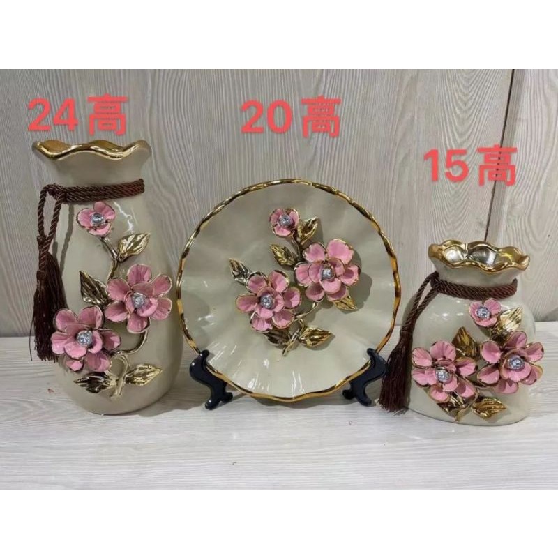 Vase Pink Set Piring Keramik Hias Free Peti Kayu