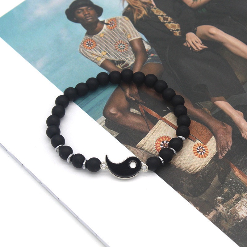 AZ245 [COD✔] 1pcs Hitam Dan Putih Gelang Couple Bracelet Pria / Wanita Desain Manik-Manik Obsidian