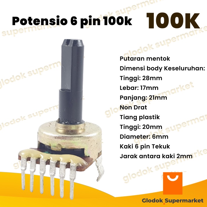 Potensio 6 pin 100k Stereo Kaki 6 Tekuk Volume Mixer 104