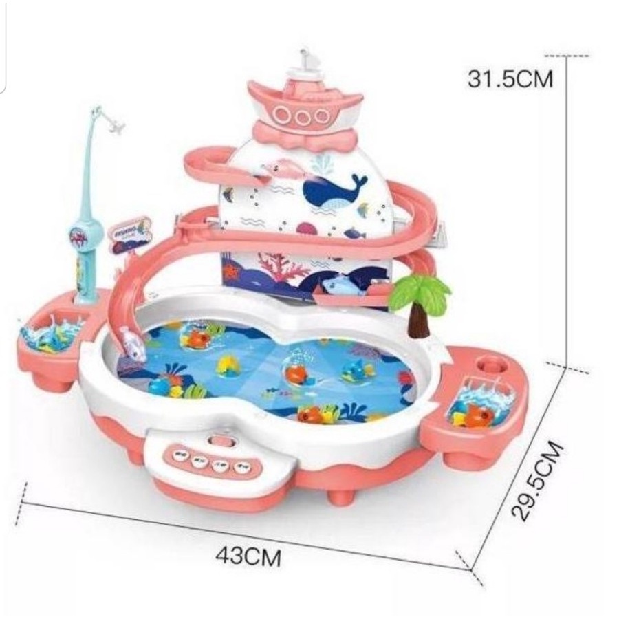 MAINAN PANCINGAN 3IN1 PANCINGAN IKAN MAGNET - SELUNCURAN DOLPHIN DAN MINI PIANO PANCINGAN - BC