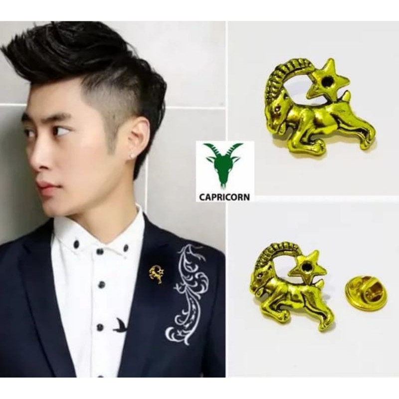 Metal Zodiac Zodiak Capricorn Pin Bros Jas Kameja Tuxedo Mens Pria Classic