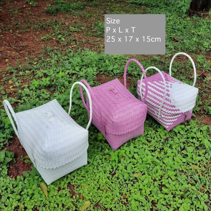 Promo Keranjang Anyaman Plastik / Tas Anyam / Tas Hampers Bingkisan E10 - Merah