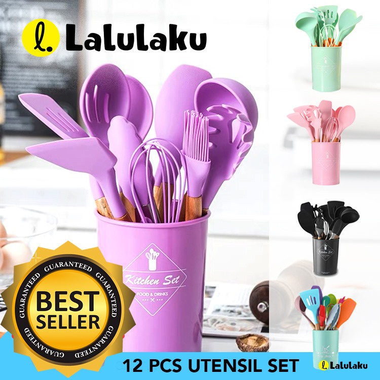Silicone Utensil Set 11 Pcs Peralatan Dapur Alat Masak Silikon Baking Sutil Spatula Set Silikon