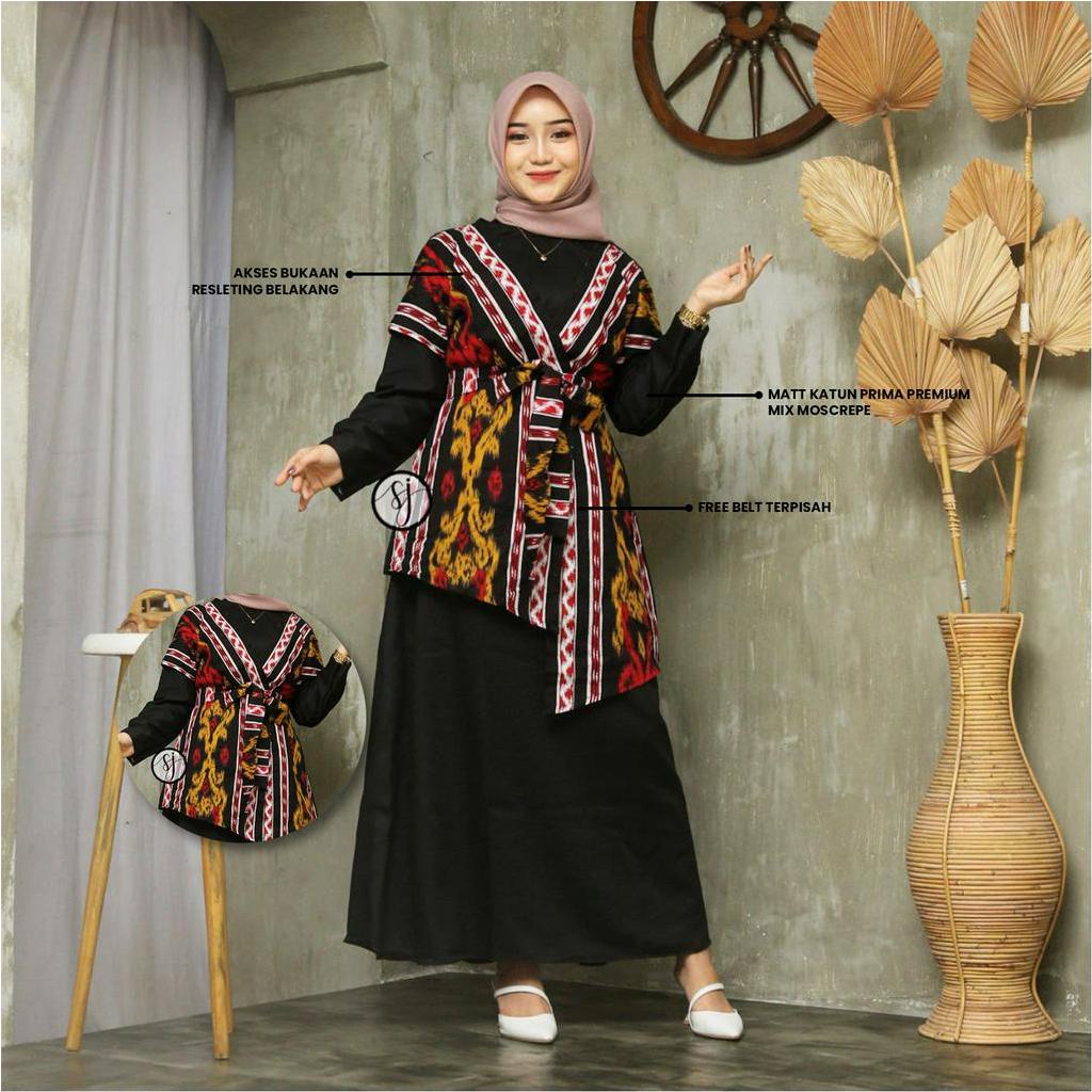 Couple Keluarga Gamis Kombinasi motif Songket  terbaru (komb. Hitam)