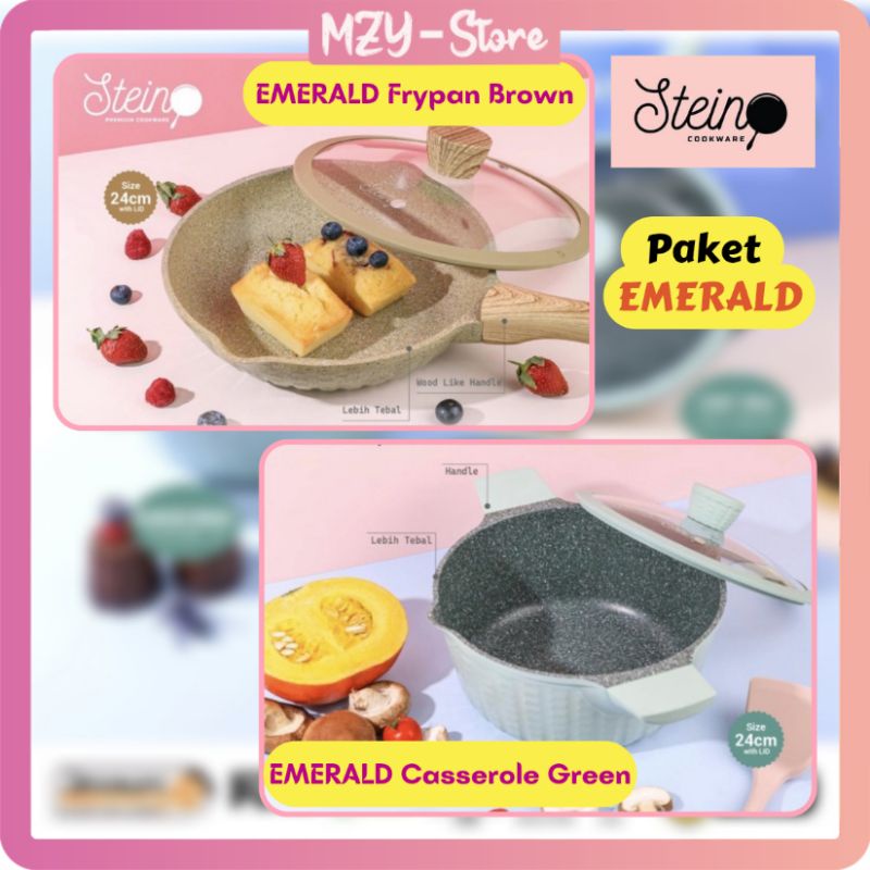 Stein Paket EMERALD Steincookware Paket Emerald Granite Series Frypan 24 cm + Casserole 24 cm - Brown Green