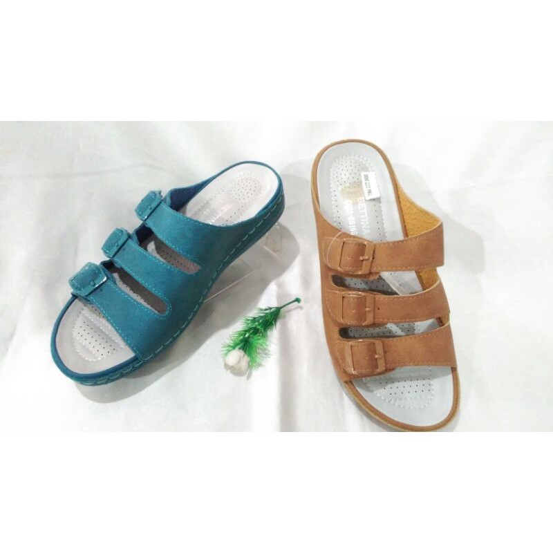 Sandal Wanita Bettina BS 1665 Biru/Camel
