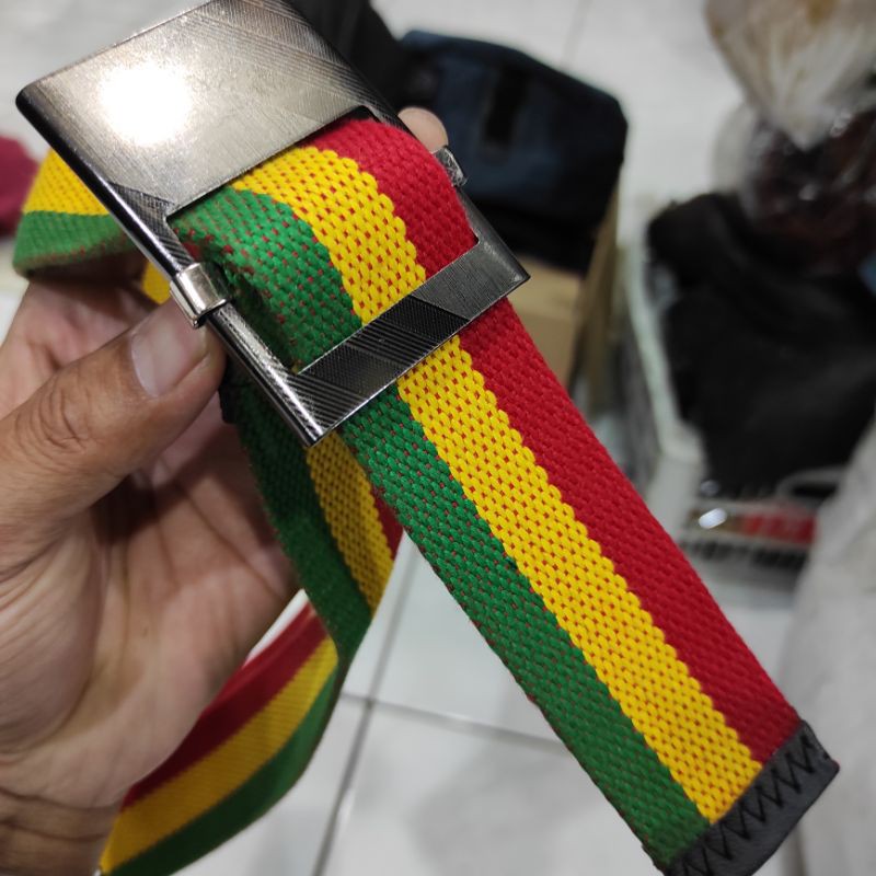 Gesper Pria Sabuk Rasta Ikat Pinggang Rasta Kanvas Nylon Kepala Silet RS1LP