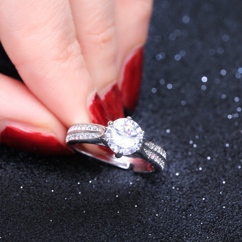 Cincin 1 Karat Halo Silver 925 Ukuran Bisa Disesuaikan Untuk Wanita 728C1