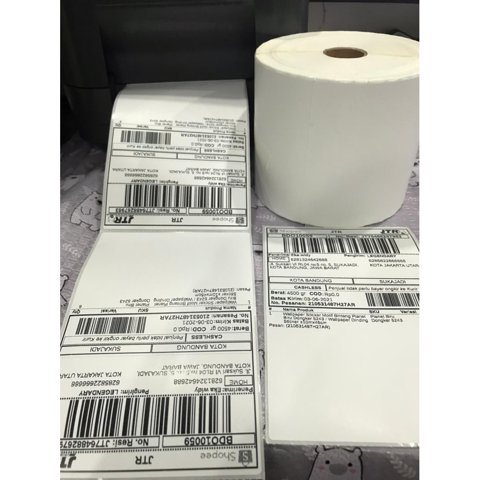 Label Sticker Thermal - Kertas Printnan Resi / Label Print Thermal 100x150 /  ISI 500 Lembar