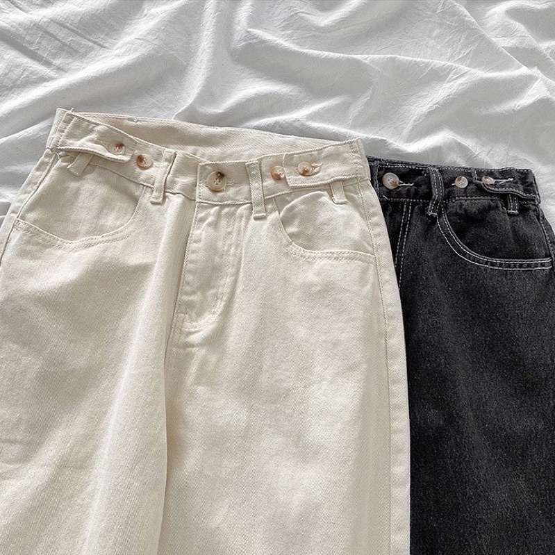 CLOTHIER - Casey Adjustable Jeans | Black Washed Cream Beige Straight Denim