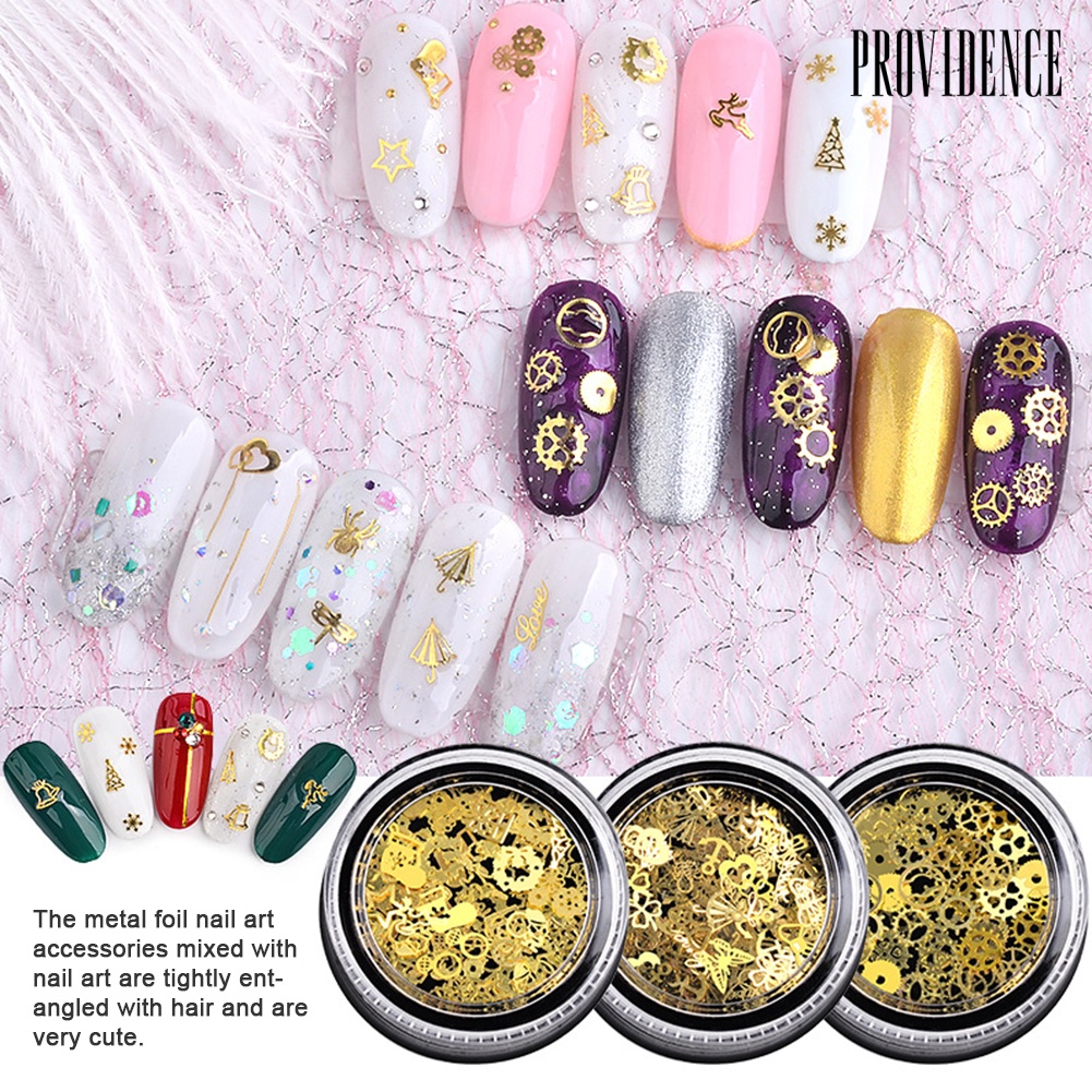 Providence 2 Boxes Metal Hollow Out Christmas Leaf Gear Slices Nail Art Sequins Decals