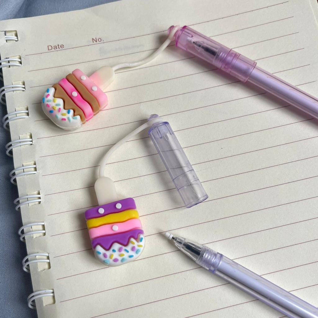 PULPEN GANTUNGAN ICE CREAM RUBBER IMUT WARNA WARNI BEST IMPORT QUALITY PEN GANTUNGAN ESKRIM TINTA GEL WARNA HITAM KUALITAS PREMIUM