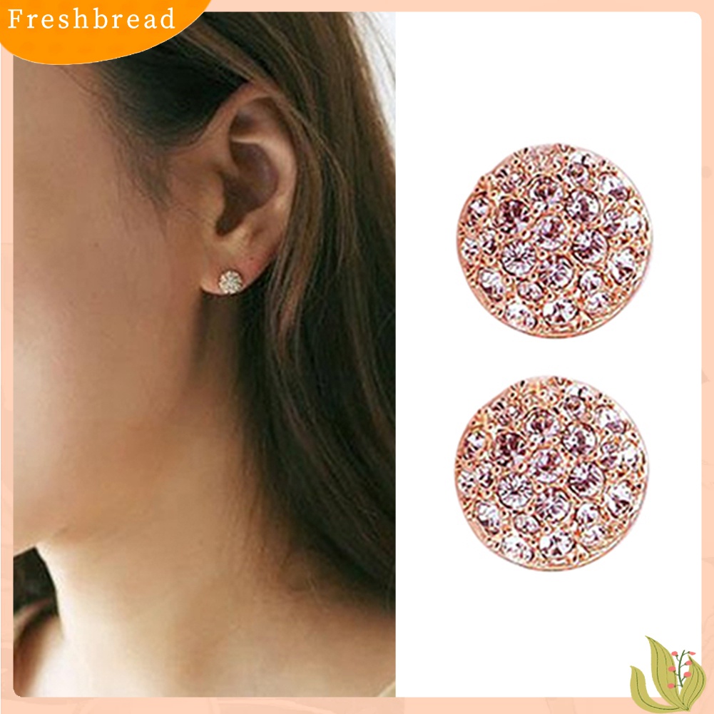 Fresh| Anting Stud Bentuk Lingkaran Aksen Kristal Berlian Imitasi Untuk Wanita