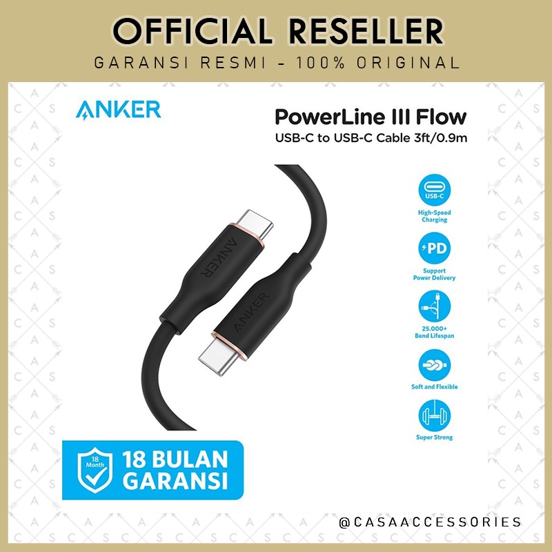 Anker Powerline III Flow 100W USB-C to USB-C 3FT Data Cable - A8552