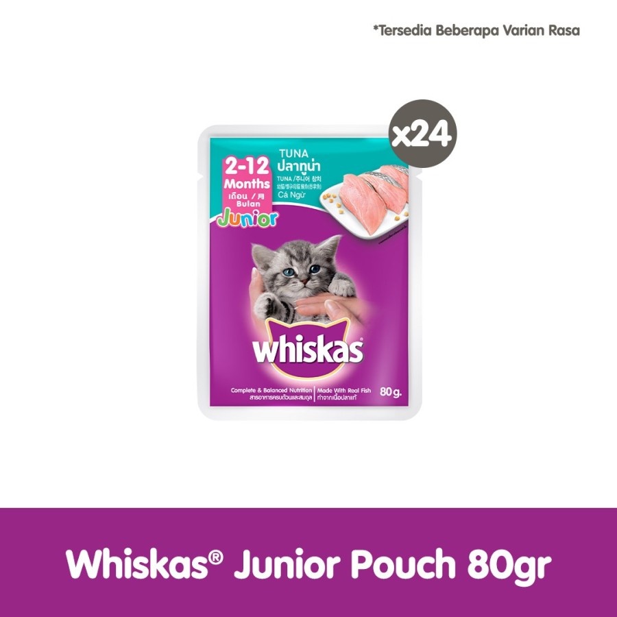 WHISKAS® Makanan Kucing Basah Pouch Junior 80gr - Isi 24